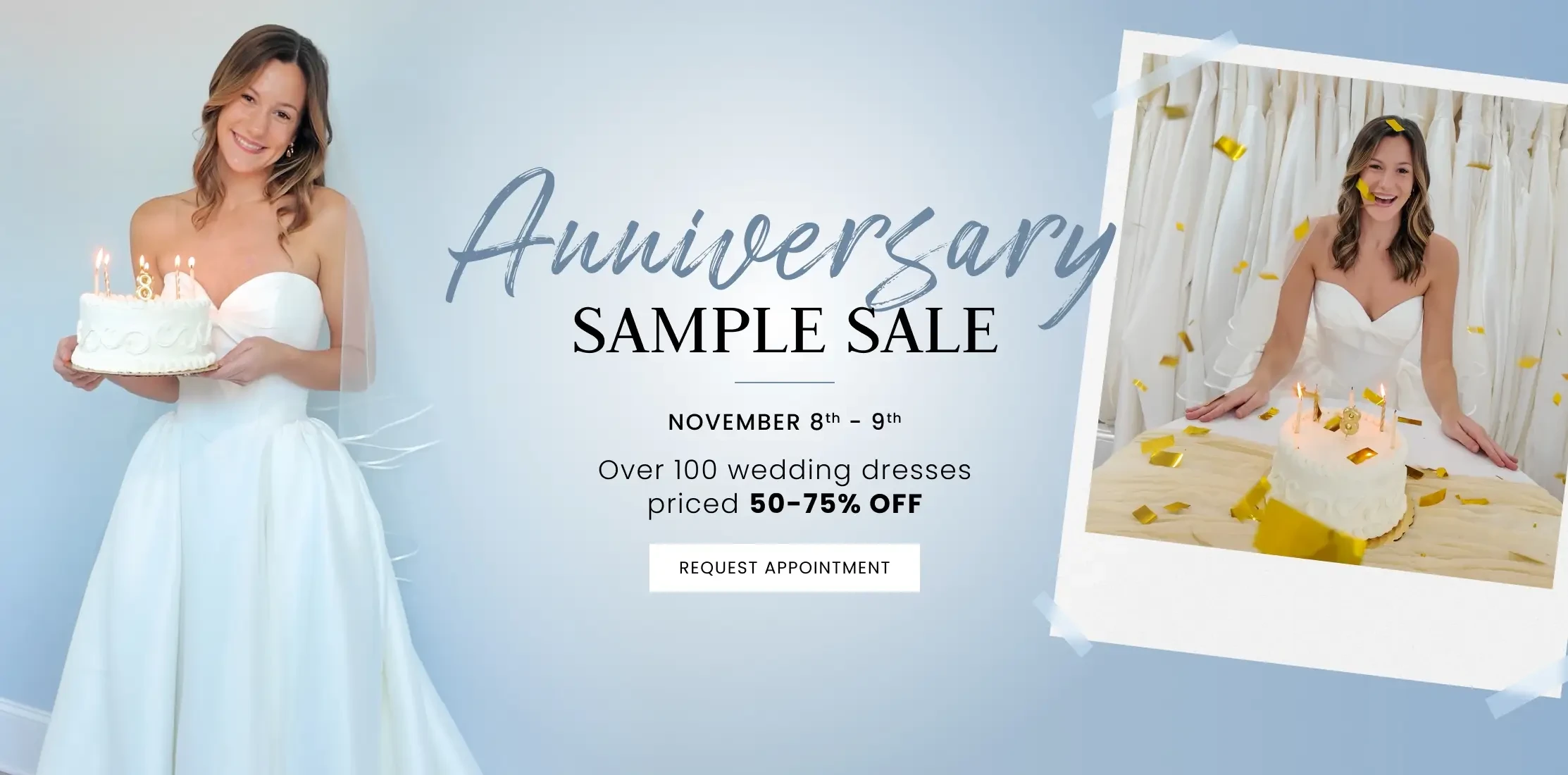 Anniversary bridal sale at gown boutique of Charleston